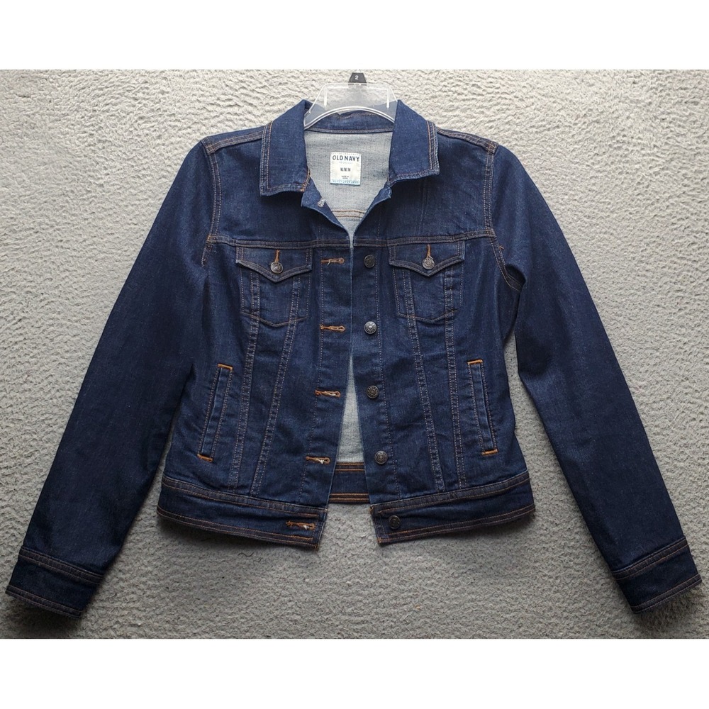 Old Navy Crop Trucker Jacket Womens Medium Blue Denim Long Sleeve Button Front